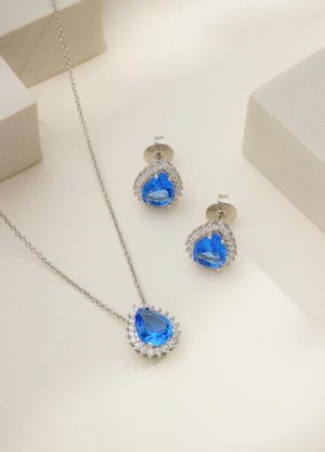 CONJUNTO GOTA QUARTZO AZUL RÓDIO
