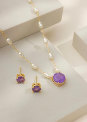 CONJUNTO PEROLA REDONDO VIOLETA GOLD